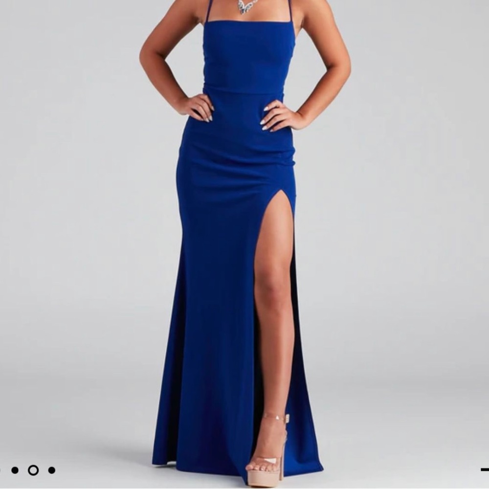 Blue Formal High Slit Prom Dress
